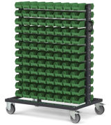 Picture of Carrello con 192 contenitori a bocca di lupo Picking Box Air verde traffico