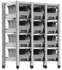 Immagine di Scaffale aggiuntivo superiore con 12 contenitori a bocca di lupo mis. 3 e guide, L866 x P421 x H1048 mm