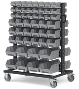 Picture of Carrello porta minuteria con 100 contenitori a bocca di lupo Picking Box Air grigio tele 1