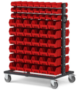 Immagine di Carrello con 120 contenitori a bocca di lupo Picking Box Air rosso traffico