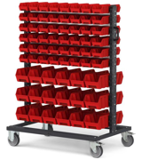 Picture of Carrello con 132 contenitori a bocca di lupo Picking Box Air rosso traffico