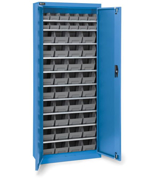 Picture of Armadio portacontenitori con porte a battente, 10 piani e 48 contenitori Picking Box Air mis. 1/2, H 1651 mm, blu