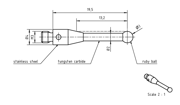 Immagine di Stylus M3 ruby ball Ø3,0mm
carbide stem Ø1,5mm, stainless steel base Ø3,0mm, L 19,5mm, ML 13,28mm