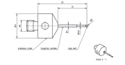 Picture of PROLUNGA SPECIALE S-UMBA
carbide stem step Ø1,0mm - Ø0,8mm, base stainless steel Ø11,0mm, L 22,0mm, ML 22,0mm