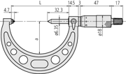 Immagine di Micrometro per il controllo di filettature
50-75mm, 1-1,75mm/24-14TPI