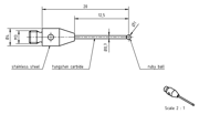 Picture of Stylus M3 ruby ball Ø1,0mm
carbide stem Ø0,7mm, stainless steel base Ø4,0mm, L 20,0mm, ML 12,5mm