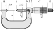 Immagine di Micrometro per filetti
0-25mm, 2-3mm/13-9TPI