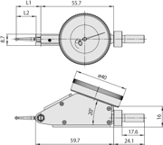 Picture of Comparatore a leva, esecuzione orizzontale inclin. 20°
1,6mm, 0,01mm, gambo/ghiera