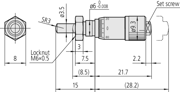 Picture of Micrometer Head, Spindle Feed 0,1mm/rev.
0-6,5mm, 0,002mm, Spherical, with Clamp Nut