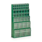 Immagine di Scaffale a parete con 7 cassettiere a 9+9+6+6+5+4+3 cassetti - mm.605x240x1000
