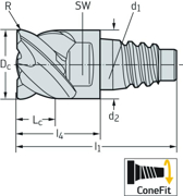 Picture of Solid carbide shoulder/slot mills MC326 • ConeFit • inch • flute helix angle 50° • Type N 50 • center cutting capability