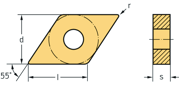 Bild von Wendeschneidplatte Drehen – Rhombisch negativ 55° DNMG-NF3