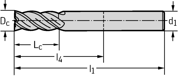 Immagine di Fresa per spallamenti e scanalature in metallo duro integrale MC388 • Advance • Codolo cilindrico • pollice • Angolo d'elica 50° • Keyslot milling and helical mi